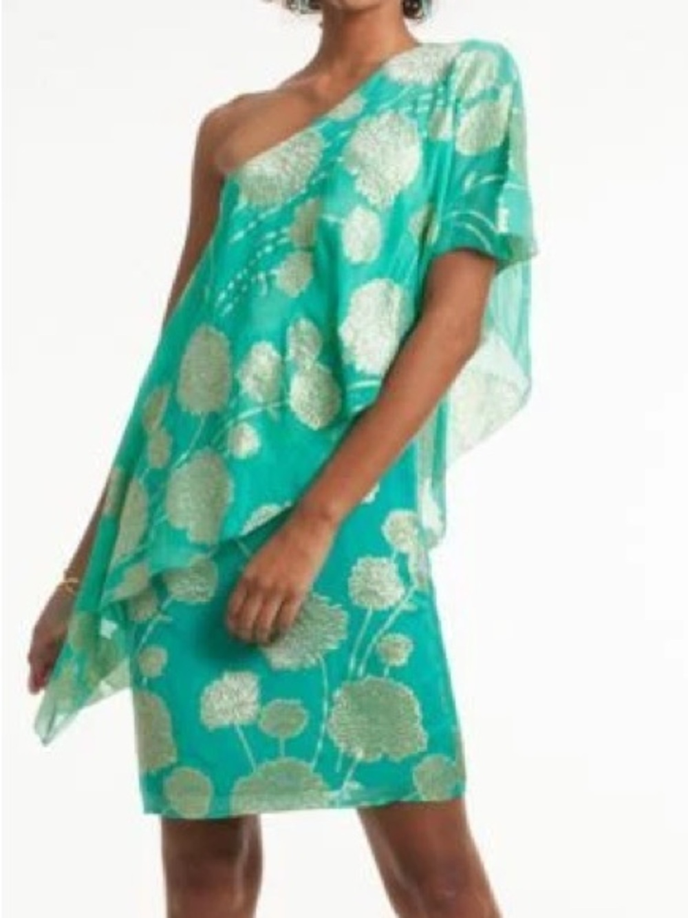 Trina Turk Silk Teal Floral One-Shoulder Mini Dress  size 6